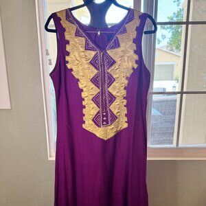 Ashro Flax Blend Maxi Sheath Dress & Duster Maxi Gold Embroidery Size 12 India